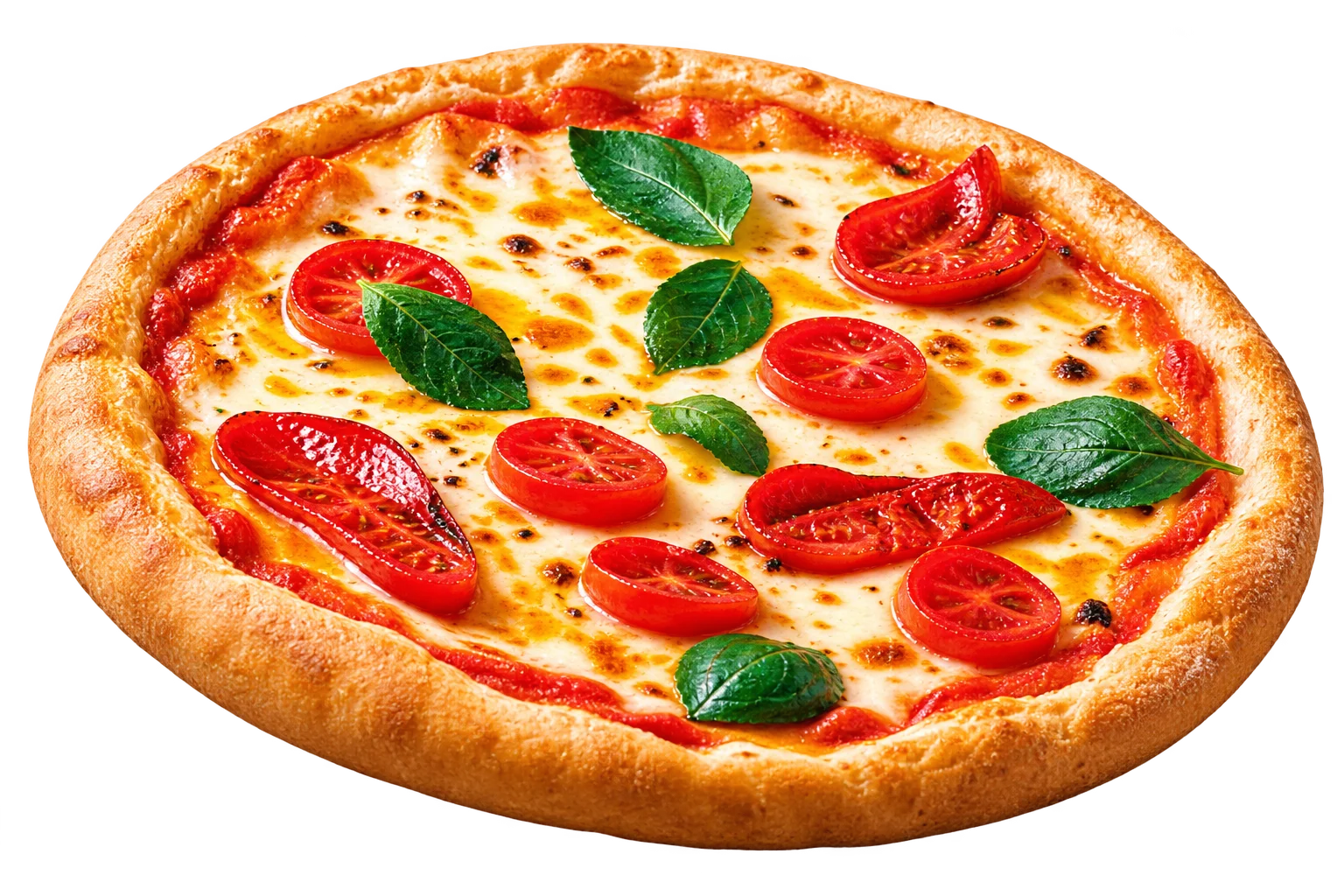 Pizza à la tomate, mozzarella et basilic, visuel adapté du flyer Milano